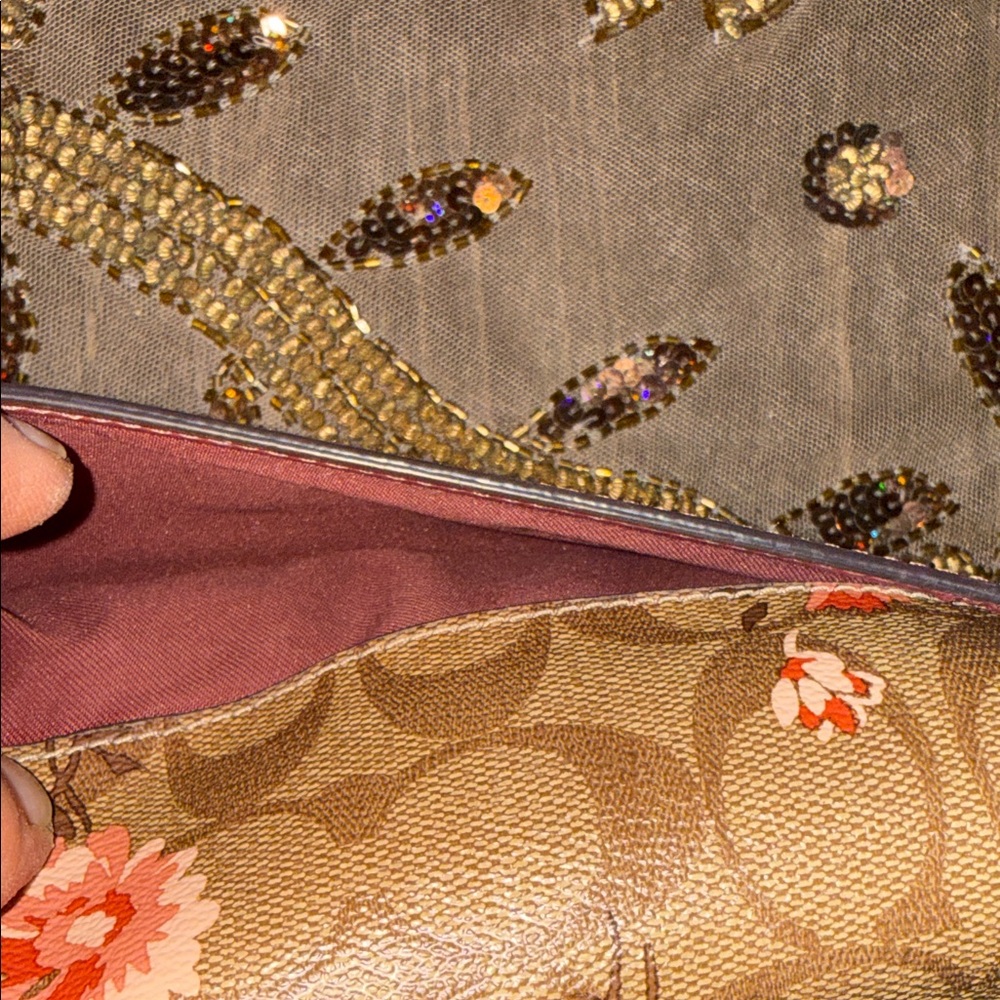 Coach Signature Floral Crossbody in Brown and Red - Picture 6 of 15